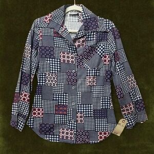 VTG 70s Haymaker Patchwork Print Blouse - Modern Small